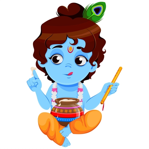 Balkrishna Theme Krishna with Flute And Butter Pot Transparent Sticker